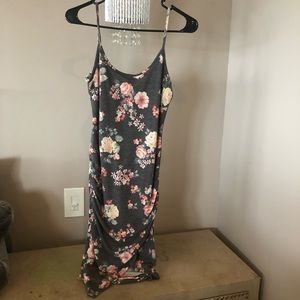 Cute Grey with Floral Print dotted Jersey Dress